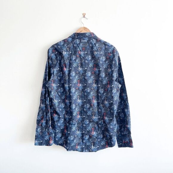 A Fish Named Fred Got Hooked Men's Button Down Shirt Anchor Squid Blue XL - Picture 2 of 9